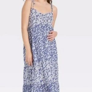 The Nines by Hatch Maternity Sleeveless Tiered Ditsy Floral Maxi Dress Size S